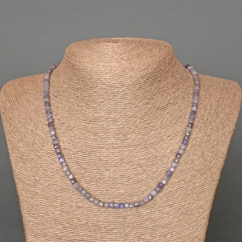 Iolite Beads Necklace, Natural Stone, Faceted Cubes, 4mm diameter ±, Length 48cm ±