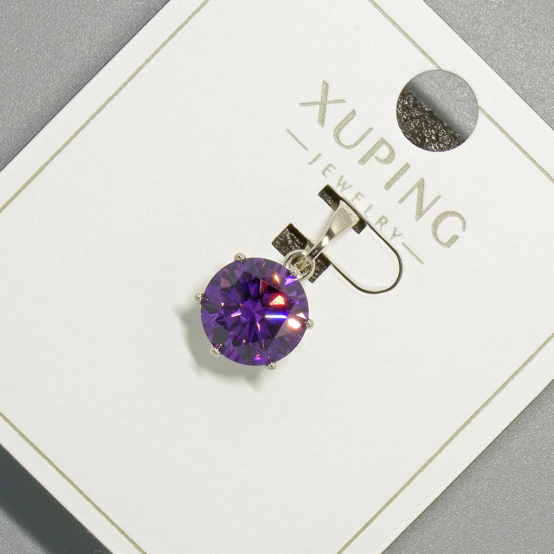 Xuping Pendant with Violet Crystal, 9mm diameter, 17mm length, Rhodium-plated