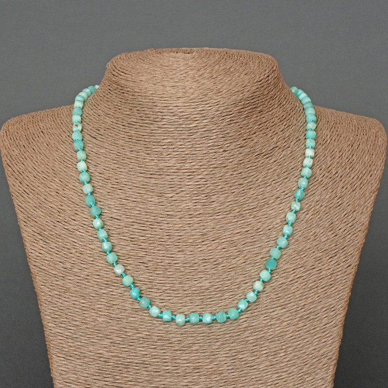 Amazonite Necklace with natural gemstone, faceted cube, diameter 4.5mm ±, length 49cm ±