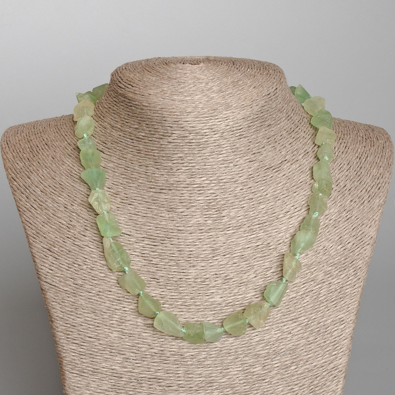 Necklace of Unpolished Jade Natural Stone Tumbled Beads d 10x13mm+-, length 47cm+