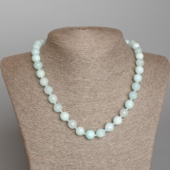 Angelite Necklace, Natural Stone, Faceted Round Beads 10mm Dia, 46cm Length