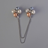 Brooch for Cardigans Accent White, Yellow, and Gray Beads, Shiny Silver Metal 22mm, 12 cm Chain