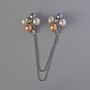 Brooch for Cardigans Accent White, Yellow, and Gray Beads, Shiny Silver Metal 22mm, 12 cm Chain