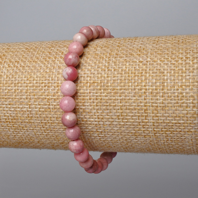 Rhodonite Natural Stone Bracelet, Smooth Bead, 6.5 mm diameter, length 18 cm, elastic