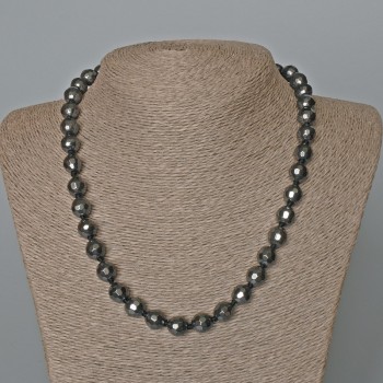 Hematite Bead Necklace with Faceted Balls, diameter 10mm ±, length 48in ±