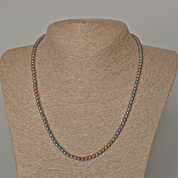 Hematite Bead Necklace with Rainbow Finish, smooth round beads Ø 4mm±, length 48cm±