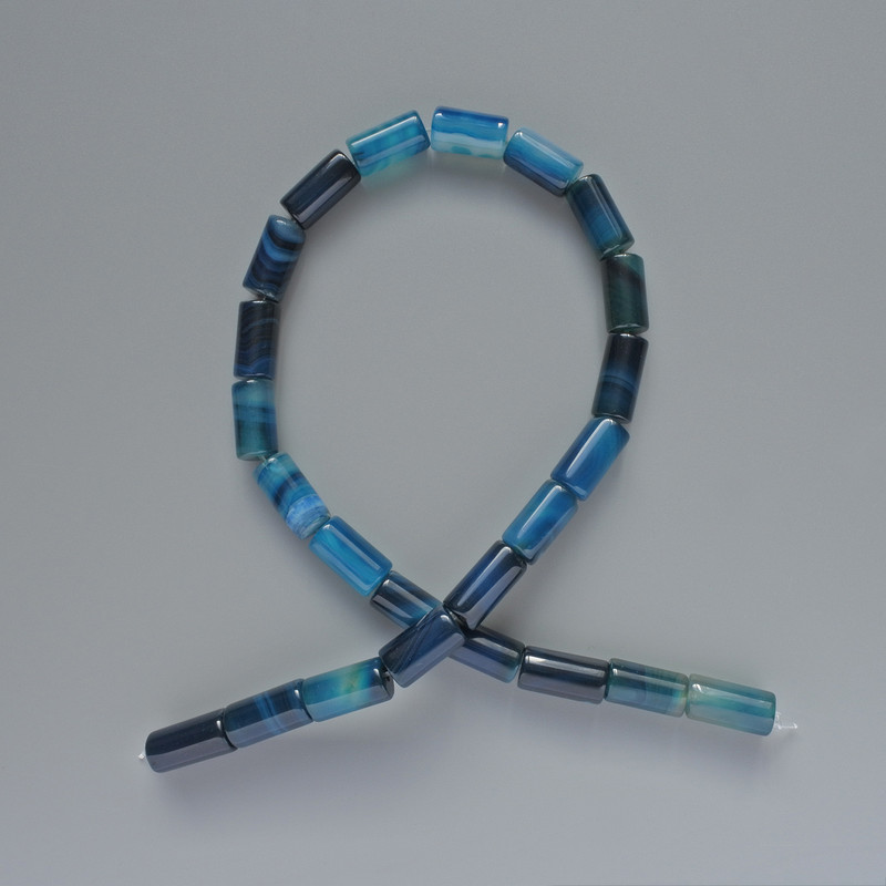 Agate Beads blue natural stone cylinder, diameter 8x16mm+-, length 38cm +- on fishing line