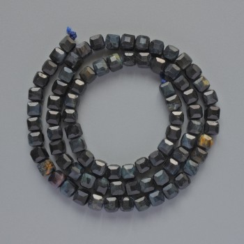 Beads Hawk's Eye natural gemstone faceted cube, diameter 5mm±, length 39cm ± on a thread