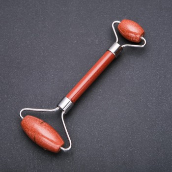 aventurine Golden Sand two-sided massager, length 14.5 cm, silver metal handle