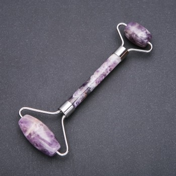 Amethyst Stone Massager, double-sided, 14.5 cm, silver metal