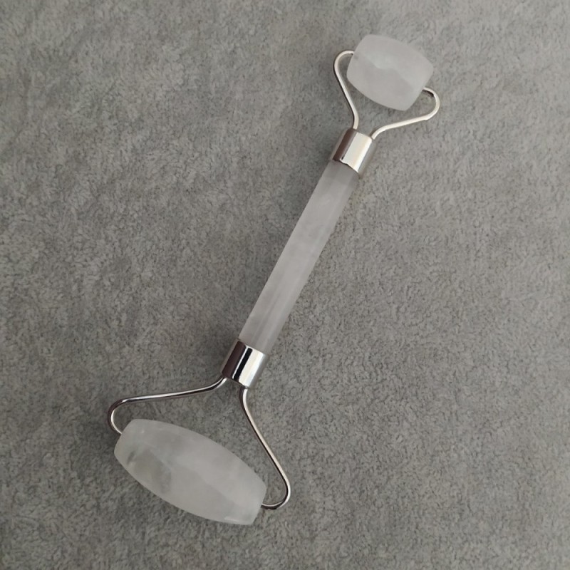Crystal Stone Massager, double-sided, 14.5 cm, silver metal