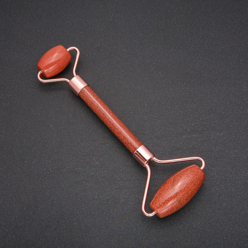 Roller Massager with Aventurine "Golden Sand" Gold-tone Metal, 14.5 mm length