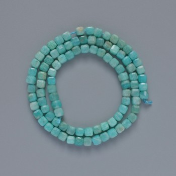 Amazonite Beads natural stone faceted cube, diameter 4mm±, length 39cm± on cord