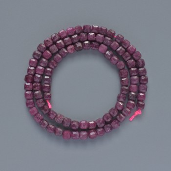 Ruby Beads Natural Stone Faceted Cube, 4mm±, 38cm±length on thread