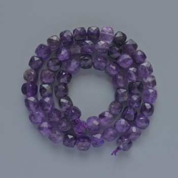 Amethyst Beads natural stone Faceted cube, diameter 7mm±, length 38cm± on a thread