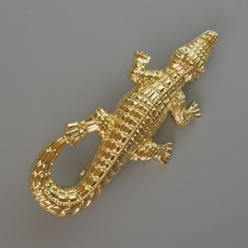 Brooch Pendant Crocodile Light-Gold Metal 73x33mm