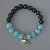 Shungite and Turquoise Bracelet (individual) smooth bead, 10mm diameter ±, length 18cm ± with metal inlays (stretch)