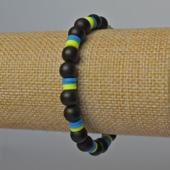 Bracelet "Ukraine" Shungite (single) and Polymer Clay, 8mm diameter, 6×1mm±, length 18cm ± (stretch)