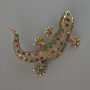 Lizard Brooch Pendant with Multi-colored Rhinestones, Gold Tone Metal 54x46mm