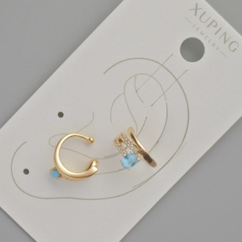 Cafe Xuping with blue crystal and white rhinestones, diameter 11.5×5.5 mm, 18K gold plating