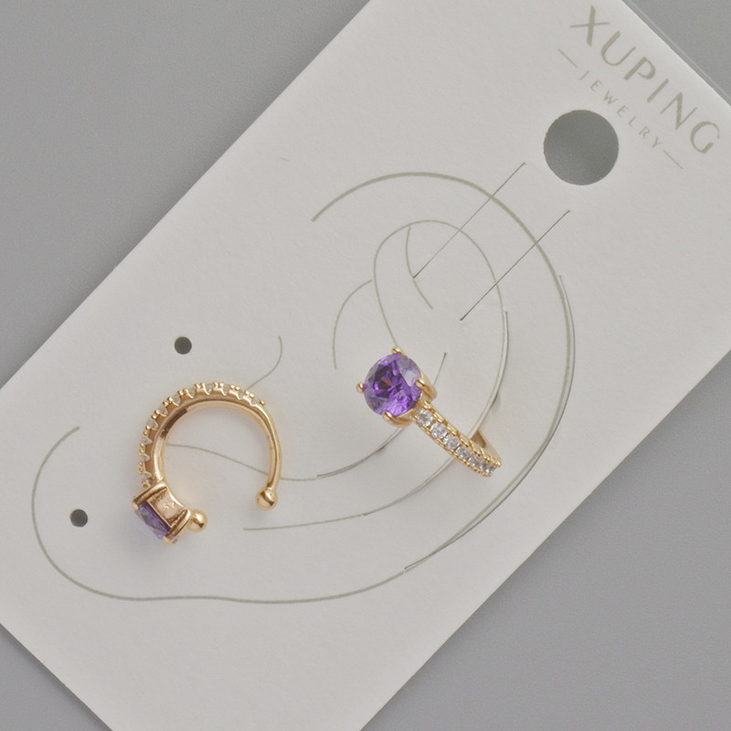 Xuping Earrings with Purple Crystal and White Rhinestones, diameter 13x5 mm ± 18K Gold Plating