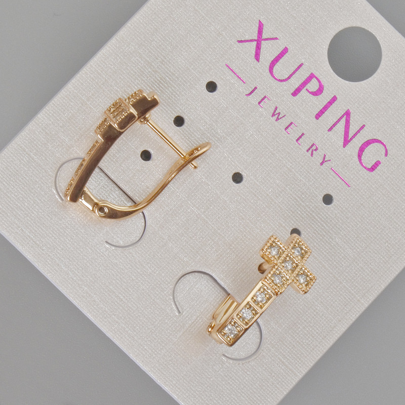 Xuping Earrings "Cross" with White Rhinestones, 17x8 mm ± 18K Gold Plating