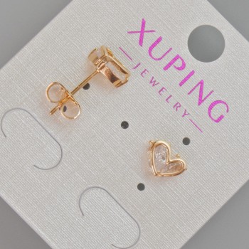 Earrings 'Heart' with white crystal, diameter 6.5×8.5 mm ± 18K gold plating