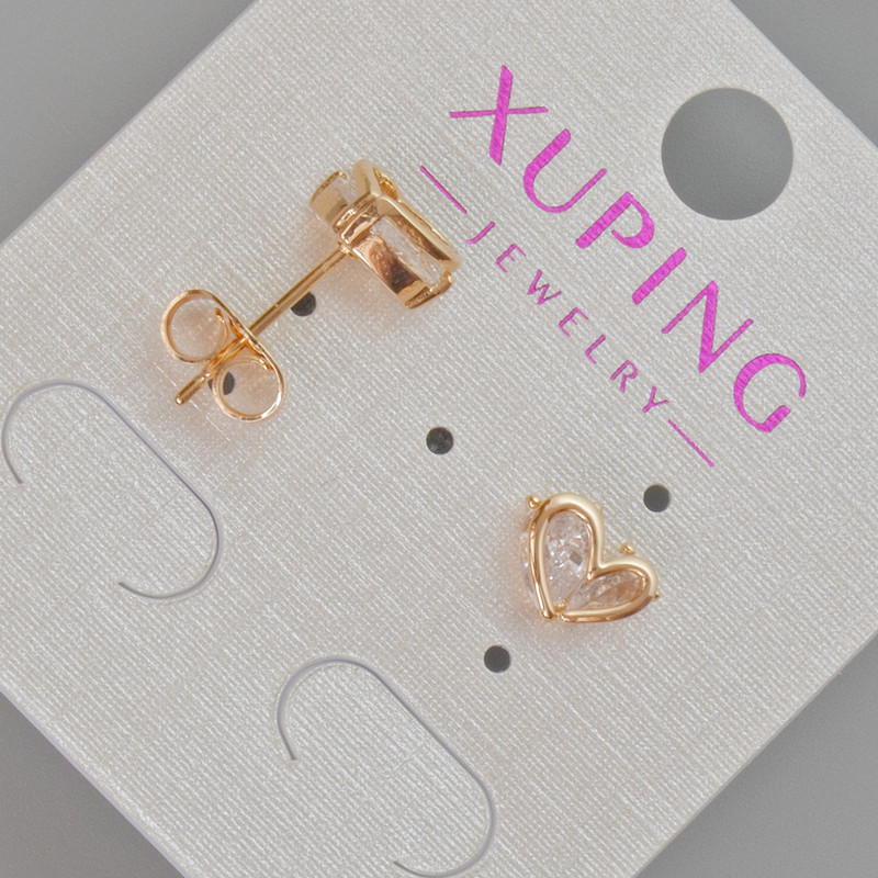 Earrings 'Heart' with white crystal, diameter 6.5×8.5 mm ± 18K gold plating