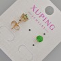 Ear Studs Xuping with Green Crystal, 6mm ± Diameter, 18K Gold-Plated