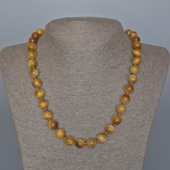 Beads Yellow Cat's Eye natural stone smooth bead, diameter 10.5mm, length 49cm