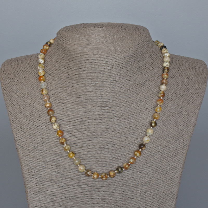 Yellow Agate Smooth Sphere Bead Necklace, 6mm diameter, length 48cm