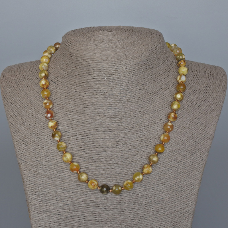 Necklace Yellow Agate Smooth Bead, diameter 8mm+-, length 48cm+