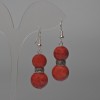 Earrings Red Jasper (per piece), diameter 12mm, 14mm± smooth bead, length 49mm± with metal inlay