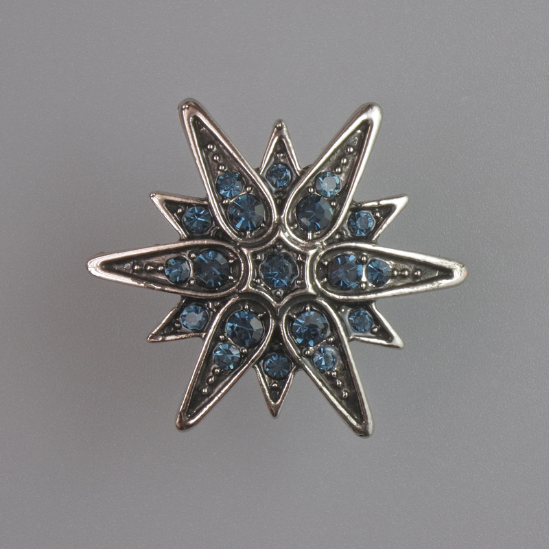 Brooch Star with Blue Crystals, Silvered Metal 26x26mm