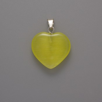 Pendant Heart Cat's Eye Yellow, diameter 20x20x5mm±, length 26mm±