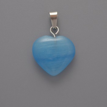 Pendant Heart Cat's Eye Blue, diameter 15x16x5mm±, length 23mm±