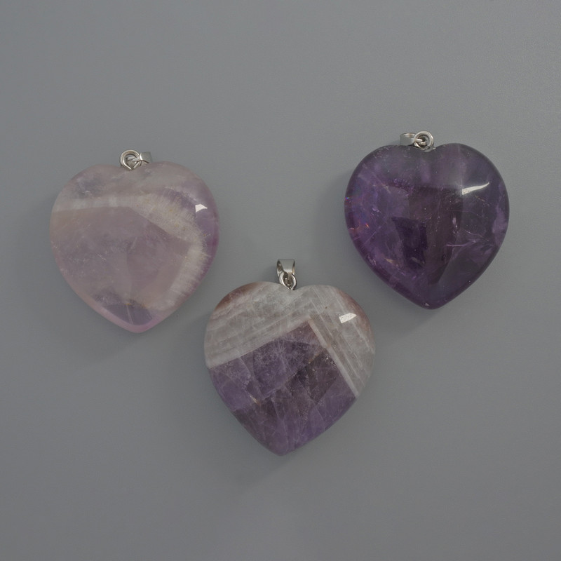 Pendant Heart Amethyst, diameter 30×30×12mm±, length 36mm±