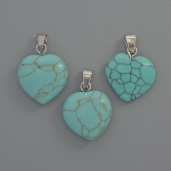 Pendant Heart Turquoise, diameter 15×15×6mm±, length 23mm±