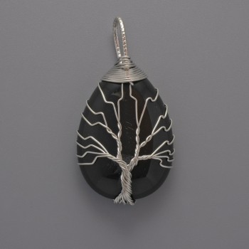 Agate Pendant in Silver-Plated Wire Wrapped, 44x24x9 mm