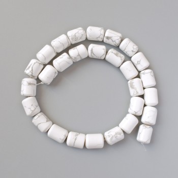 Howlite Beads cylindrical 10x14 mm natural stone, on thread, length 38 cm ±