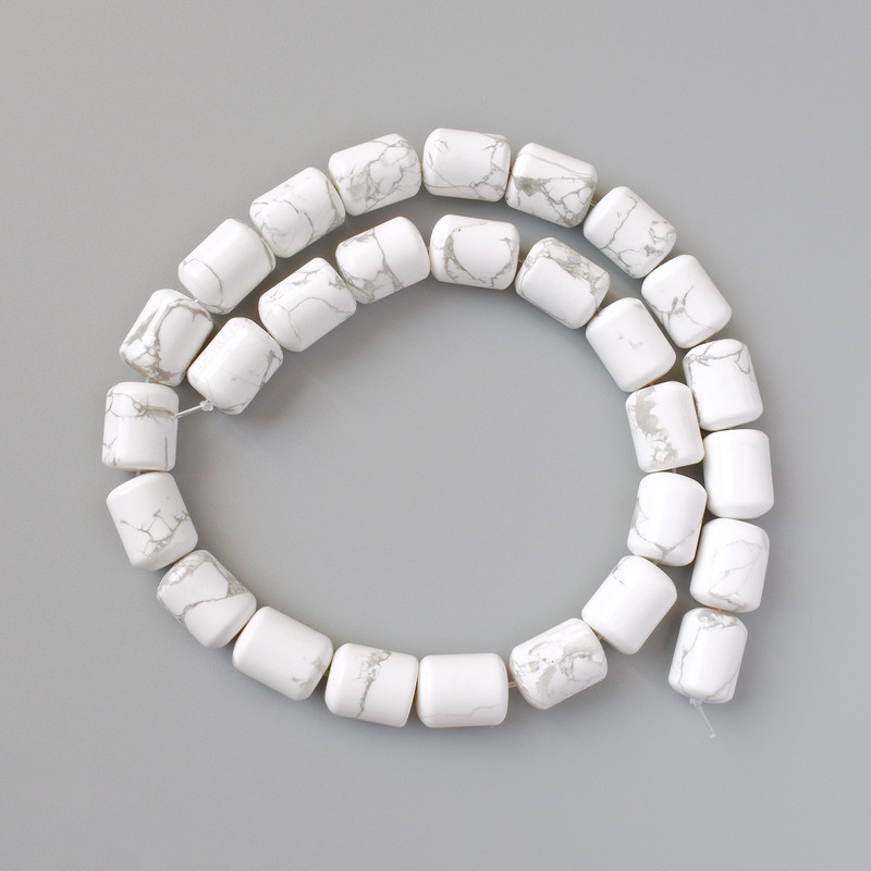 Howlite Beads cylindrical 10x14 mm natural stone, on thread, length 38 cm ±
