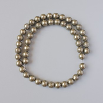 Pyrite Beads Natural Stone Smooth Sphere 8mm Diameter, 39cm Length on Fishing Line