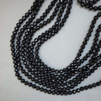 Beads Czech Crystal on Thread Black Matte Faceted Ball, Ø 8mm + -, Thread Length 50-51cm +