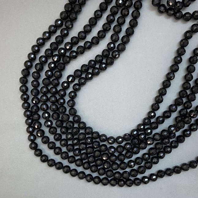 Beads Czech Crystal on Thread Black Matte Faceted Ball, Ø 8mm + -, Thread Length 50-51cm +