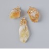 Pendant Citrine natural stone unpolished from, diameter 24x15mm to 38x16mm+- assortment, golden metal