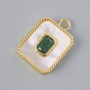 Pendant with Mother-of-P pearl and green crystal, gold-tone metal, 20x14mm diameter