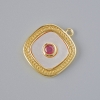 Pendant with Mother of Pearl and Red Crystal, Gold-Tone Metal, 17x15mm