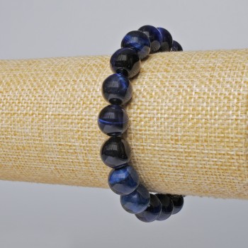 Bracelet Blue Tiger's Eye Natural Stone Smooth Beads, diameter 10.5mm ±, length 18cm ± (stretch)