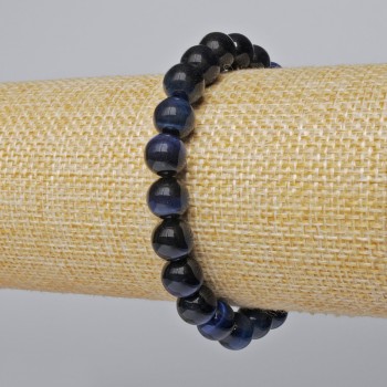 Bracelet Blue Cat's Eye Natural Stone Smooth Bead, diameter 8.5mm±, length 18cm± (stretch)