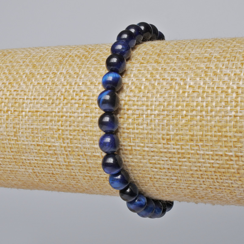 Bracelet Blue Cat's Eye Natural Stone Smooth Bead, diameter 6.5mm±, length 18cm± (stretch)